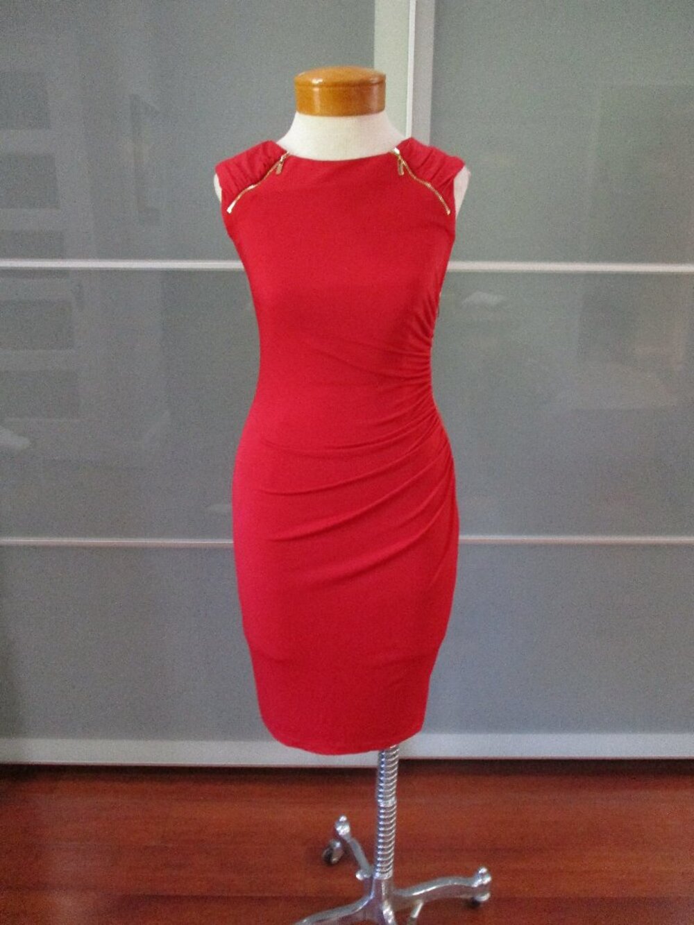 80's Cache Bodycon Gathered Zip Detail Dress
